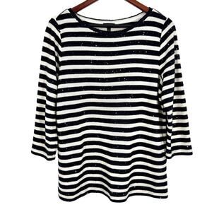 Talbots Woman Plus Size X XL Sequin Navy Blue Stripe Formal Blouse Shirt Top